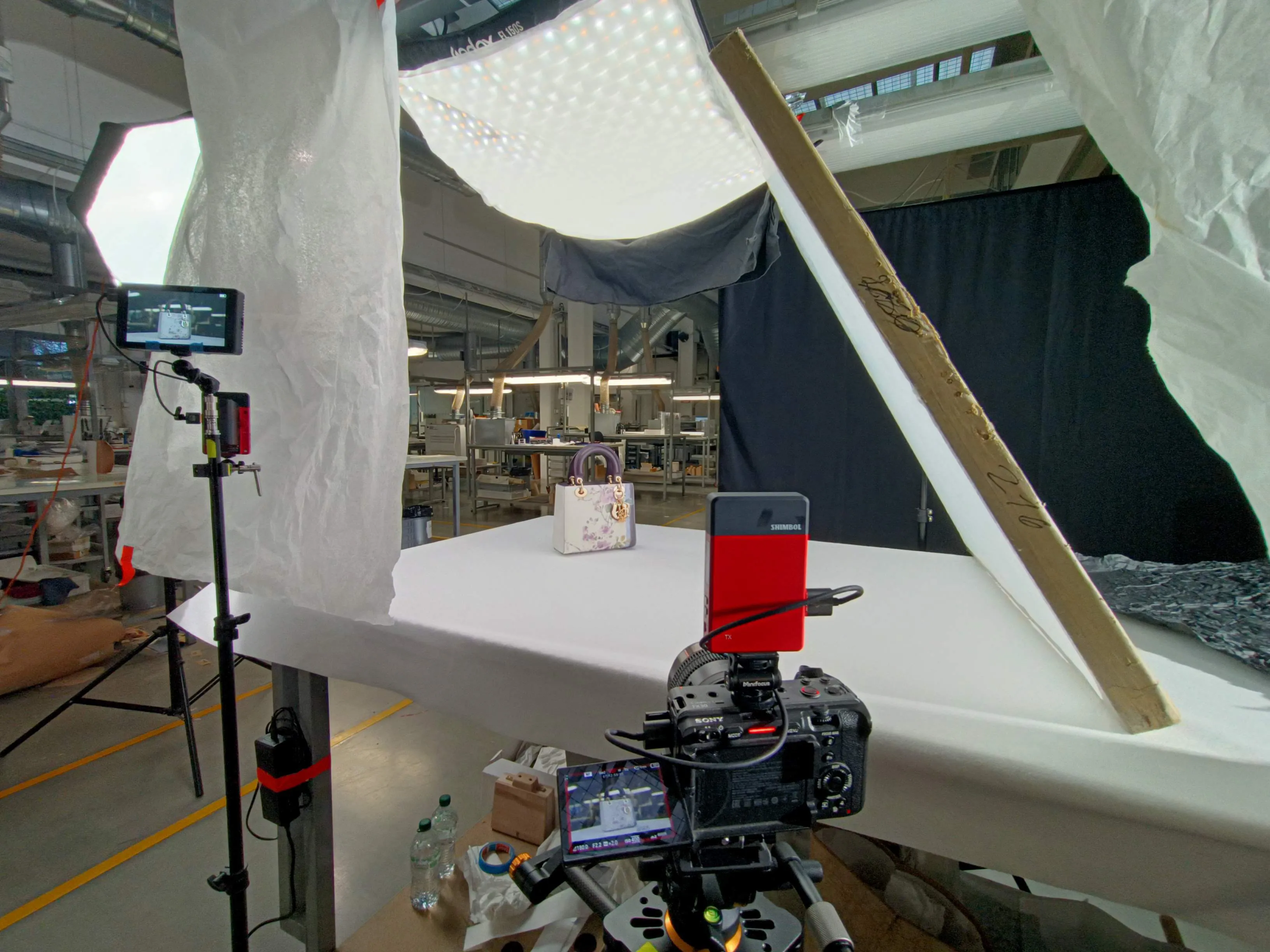Lighting and camera setup in place before a take, on a production in Italy