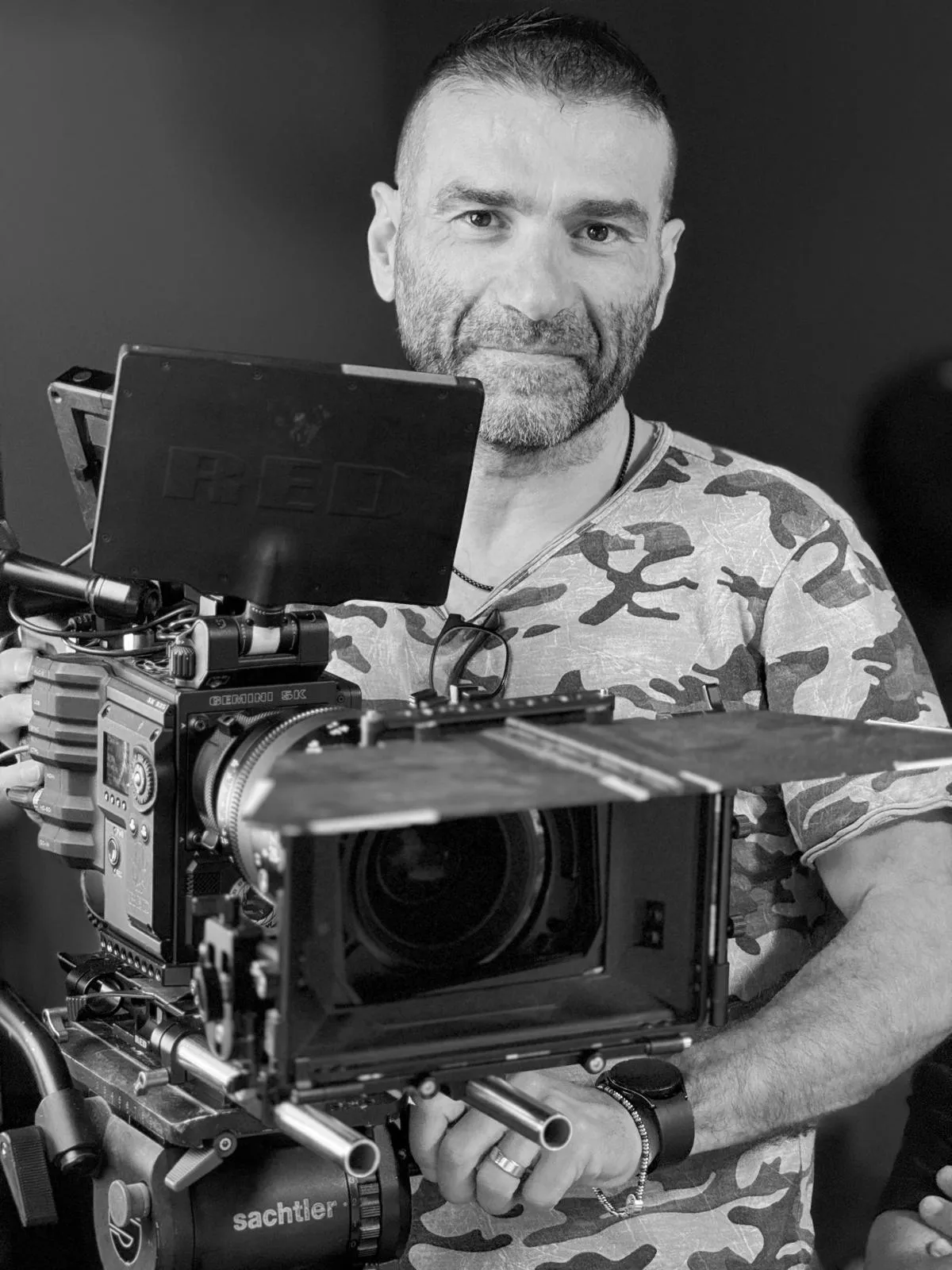 Matteo Castelli, Director of Photography, with a RED cinema camera